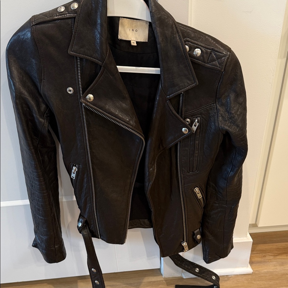 IRO Dark Brown Leather Moto Jacket